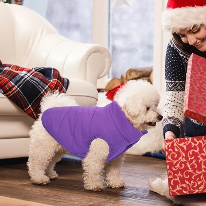 ASENKU Dog Winter Coat - Waterproof Windproof Dog Jacket, Warm Snowproof Doggie Puffer Vest for Cold Weather, Lightweight Snow Coats for Small Medium Large Dogs (Purple, 2XL)