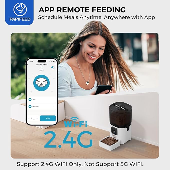PAPIFEED Smart Automatic Cat Feeders: WiFi Pet Feeder with APP Control for Remote Feeding, Detachable for Easy Clean, Automatic Cat Food Dispenser with Alexa,1-10 Meals Per Day for Dog (6L/25Cup)