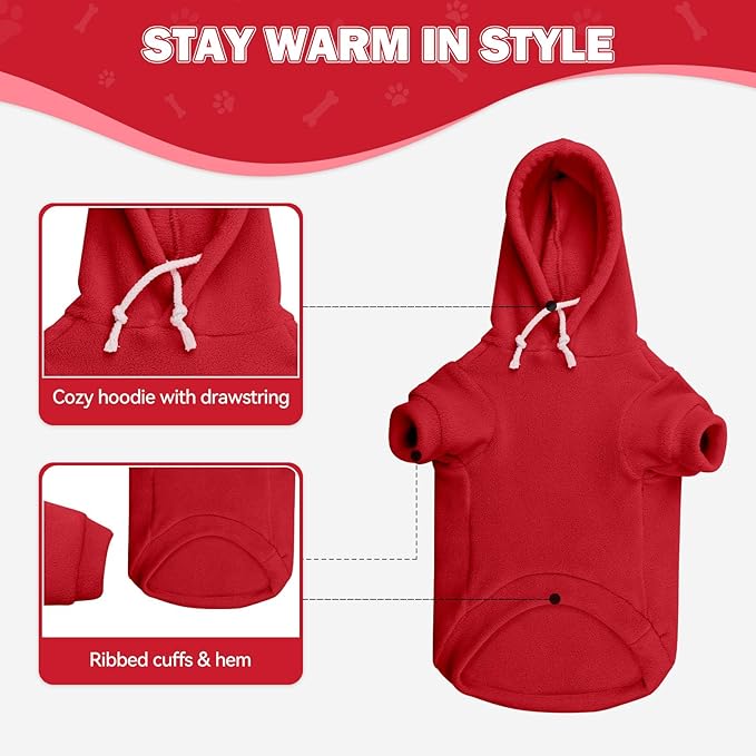 Dog Sweater,Dog Hoodies for Medium Dogs,Warm Fleece Sweatshirt with Hood & Pocket,Leash Hole,Cozy Cold Weather Pet Clothes Pet Sweater for Medium Dogs(Red,M)