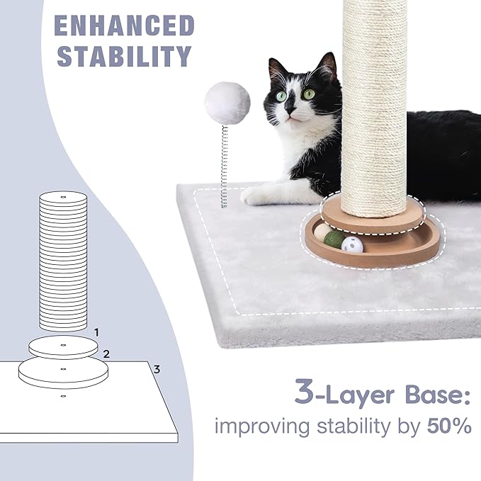 31" Cat Scratching Post Kitten Toys for Indoor Cats, Interactive Cat Scratcher with Catnip Balls, Sisal Scratch Rope for Large Cats, White