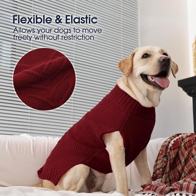 IECOii Dog Sweaters for Large Dogs,XXL Dog Sweater Warm Pullover Vest for Winter,Knitted Dog Sweater Large Size Dog Sweatshirt for Extra Large Dogs boy Girl,Golden Retriever,Pitbull,DarkRed-2XL
