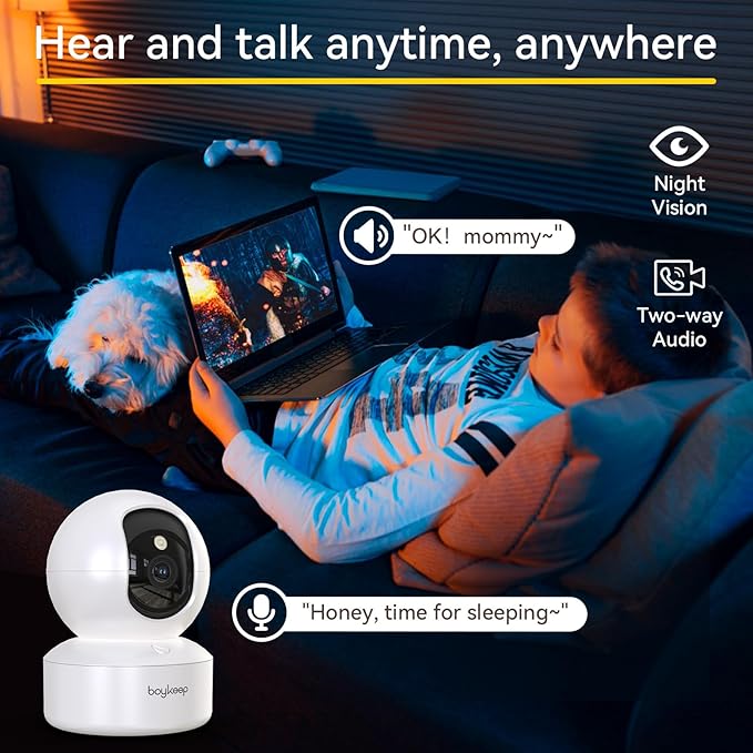 BoyKeep Indoor Camera - 2K Pet Camera 5G/2.4GHz WiFi for Baby Monitor with Phone App, 360° Pan & Tilt, 2-Way Audio, Night Vision, with 64G TF Card, K30