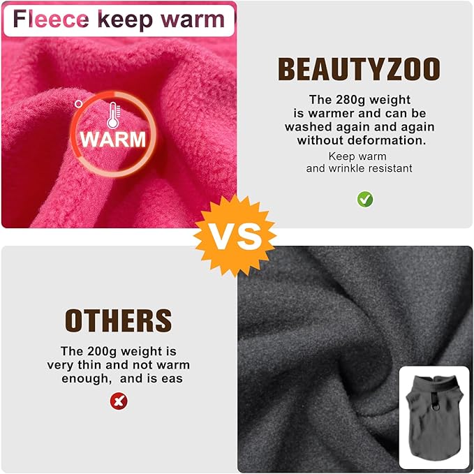 BEAUTYZOO Dog Fleece Vest Sweater Winter Jacket for Small and Medium Dogs with D-Ring Leash Cold Weather Coat Hoodie for XS S M Dogs Boy or Girls,Rose M