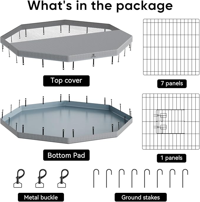 PJYuCien Dog Playpen, 8 Panels 36”H Dog Playpen Indoor with Grey Bottom Pad and Top Cover, Metal Foldable Dog Pen for Indoor Use, Better for Small Medium Animals, Grey