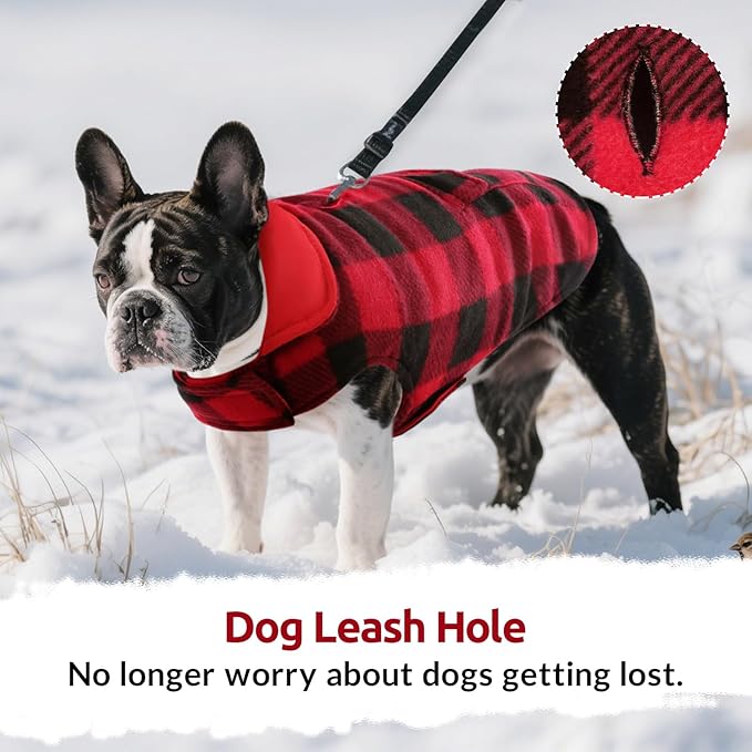 ASENKU Dog Winter Coat, Fleece Doggie Jacket Plaid Reversible Vest Waterproof Windproof Cold Weather Clothes for Small Medium Large Dogs(Red 2XL)