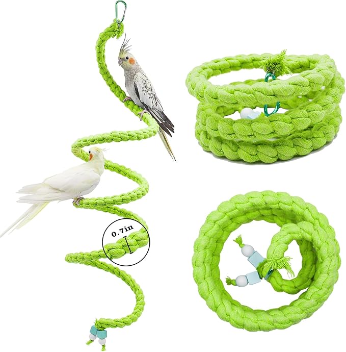 Spiral Rope Perch & Swing - Bird Cage Stand Pole Accessory - Climbing Toy for Parakeets, Budgies, Lovebirds & Cockatiels