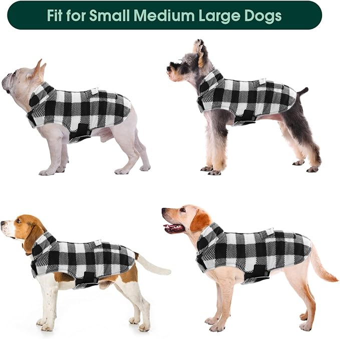 Kuoser Dog Winter Coat, Windproof Dog Fleece Jacket British Style Plaid Cold Weather Doggie Vest Coats, Reversible Cozy Warm Pet Clothes Apparel for Large Size Dogs XL