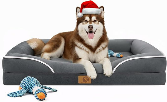 HOMEMATE Dog Bed for Extra Large Dog: 48x35 inch Orthopedic Large Dogs Bed XXL Outdoor Pet Cat Bed Sofa Supplies with Toy Dogs Crate Pad Couch with Removable Washable Cover & Non-Slip Botton Dark Grey