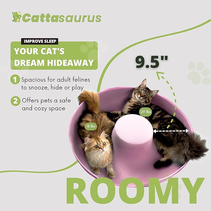 Cattasaurus Peekaboo Cat Cave for Multiple & Large Cats Up to 30-45 Lbs, Scratch Detachable & Washable Tunnel Bed, Comfy Donut Cat Cave (Pink, Jumbo)