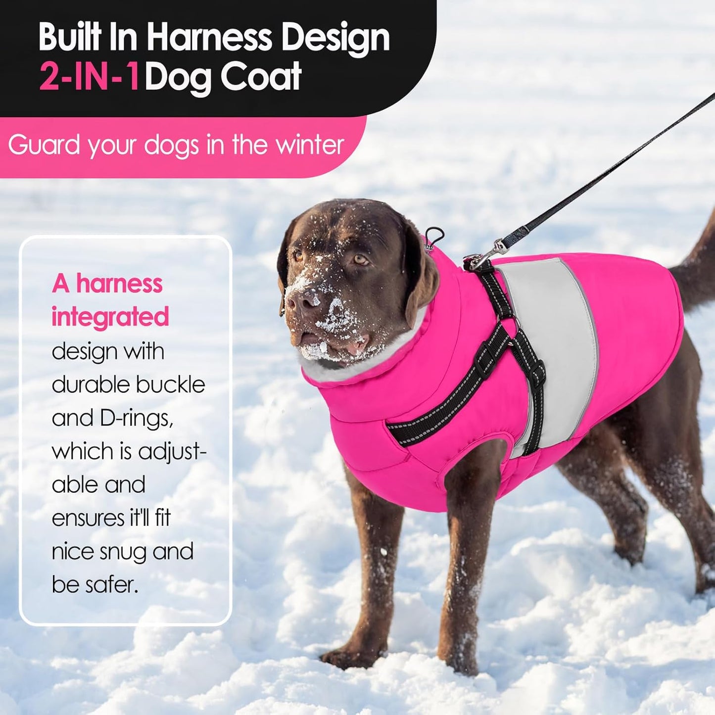 AOFITEE Small Dog Coat, Dog Winter Coat with Harness Built in, Warm Dogs Jacket with Zipper & Polar Fleece Collar, Waterproof Pet Snow Jacket Snowsuit for Schnauzer, Chihuahua Yorkshire, S