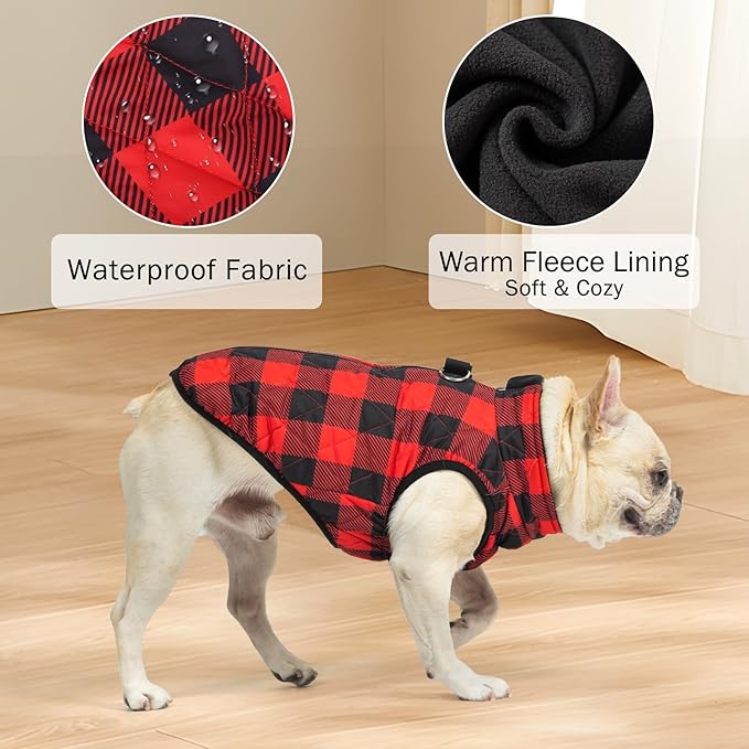 SCENEREAL Dog Winter Coat - Warm Dog Jacket with Built-in Harness for Small & Medium Dogs, Waterproof Cold Weather Coat with Zipper, Fleece Puffer Vest Windproof Snow Clothes for Puppy & Pet