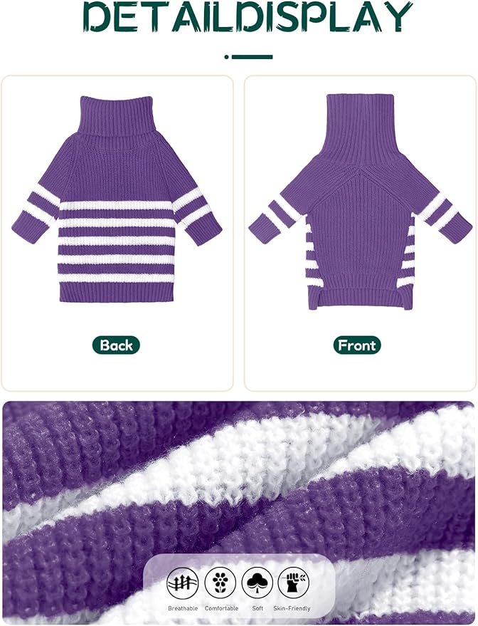 Haloumoning Small Dog Pullover Sweater, Striped Knitted Pet Sweaters for Fall Winter Dog Clothes, Turtleneck Thick Warm Clothes for Small Medium Large Dogs