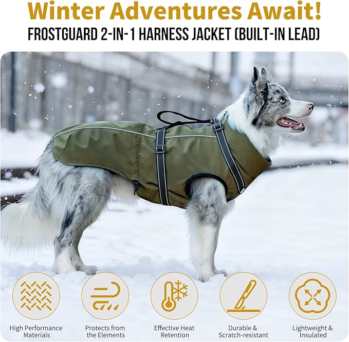 OneTigris Dog Coat with Harness - Reflective Adjustable Coats for Medium and Large Dogs, Waterproof Warm Winter Coat, Soft Heavy Fleece Lining with Back Zipper Dog Jackets