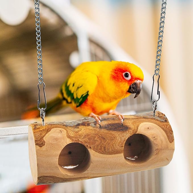 Natural Parakeet Swing Perch,Wood Bird Swing for Parakeets Hanging Birdcage Toy for Standing and Pecking,Sturdy Parrot Relieve Boredom Toys for Cockatiel Conure Canary Lovebird Finch