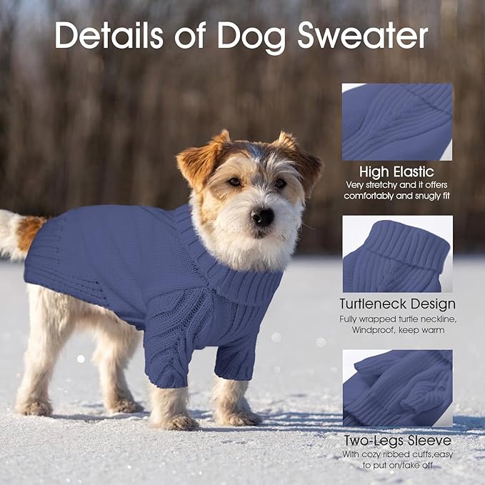 Dog Sweaters for Small Medium Large Dogs Girl, Classic Turtleneck Pet Sweater for Dogs, Thermal Doggy Winter Coat, Warm Dog Shirt Outfits, Double Knitting Collar for Outdoor Playing (Gray Blue, XL)