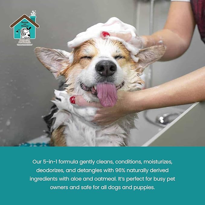 House & Hound Tearless All-in-One Dog Shampoo & Conditioner – Gentle Hypoallergenic Pet Wash for Puppies & Dogs – Cleans, Deodorizes & Detangles, pH-Balanced, 16 oz