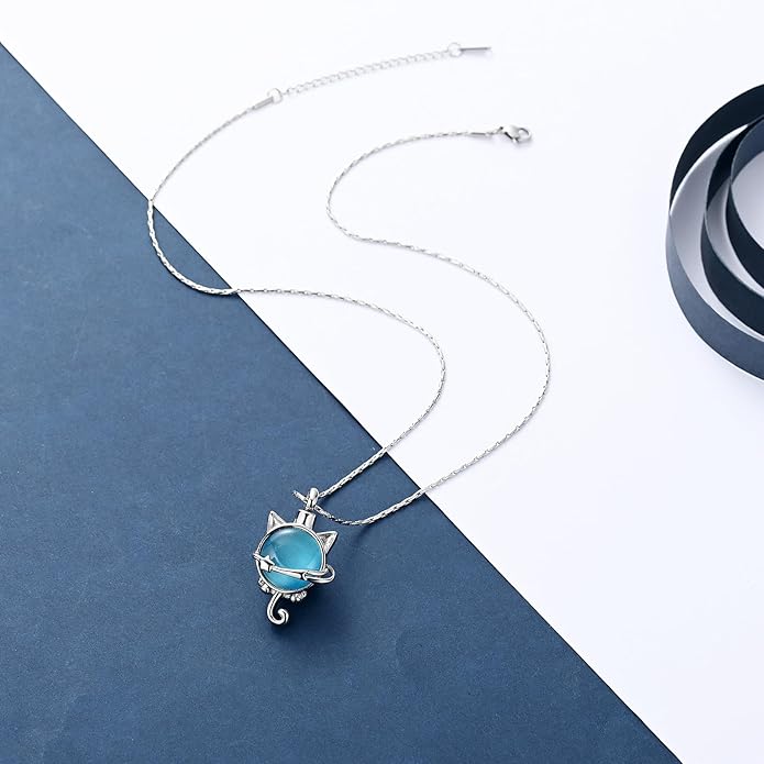 constantlife Cat Moon Urn Necklace for Women Pet Cremation Jewelry for Ashes Stainless Steel Pendant Funeral Keepsake Loved Ones Memorial Gift