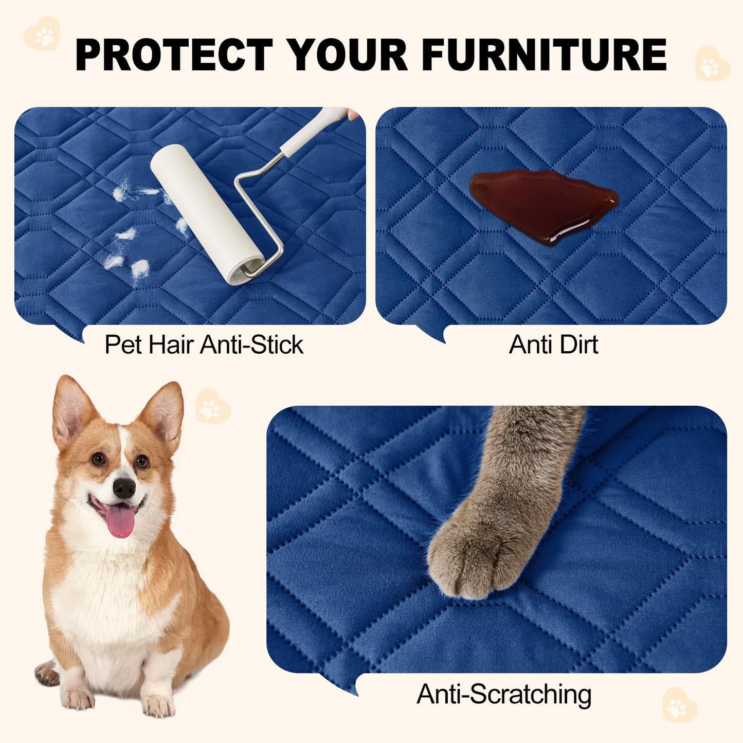 Smiry Waterproof Dog Blanket, 52x82 Inch Soft Pet Bed Cover Reversible, Washable Sofa Couch Furniture Protector for Small Medium Large Dog Puppy Cat, Geometric, Navy/Blue