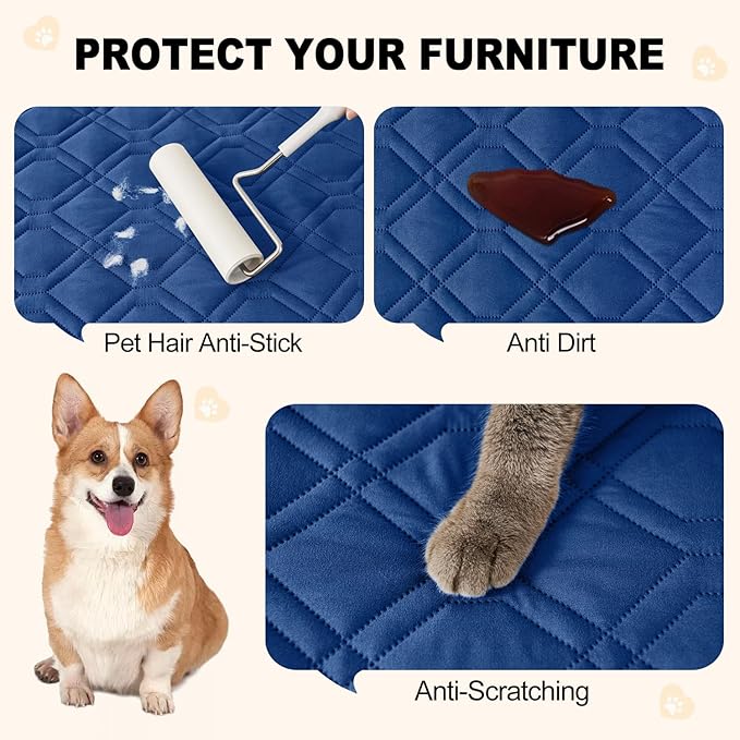 Smiry Waterproof Dog Blanket, 30x70 Inch Soft Pet Bed Cover Reversible, Washable Sofa Couch Furniture Protector for Small Medium Large Dog Puppy Cat, Geometric, Navy/Blue