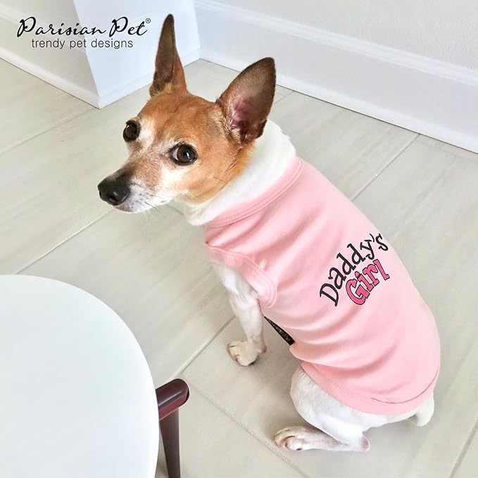 Parisian Pet Dog T-Shirt with Embroidered 'Daddy’s Girl' Words - 100% Cotton, Breathable Sleeveless Girl Dog Clothes - Machine Washable Shirt for Large Dogs L