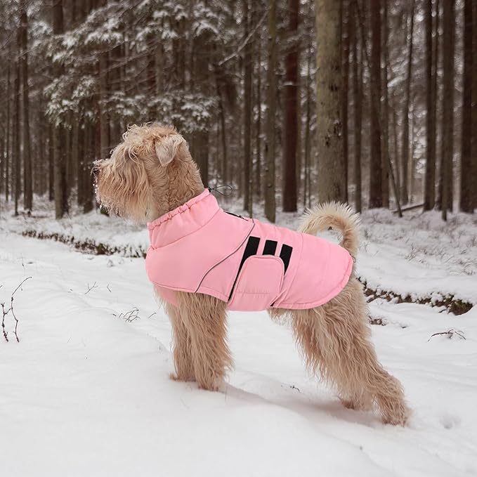 Peferhouse Dog Warm Winter Coats for Medium Dogs, Dog Cold Weather Coat Dog Windproof Reflective Jacket with Harness Hole Thick Dog Vest Jacket Pink M