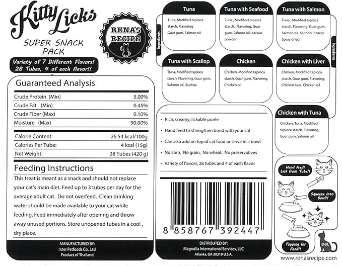 Kitty Licks Chicken and Tuna Varieties (28 Tubes) Chicken and Tuna Varieties 4 Tubes X 7 Flavors (28 Tubes)
