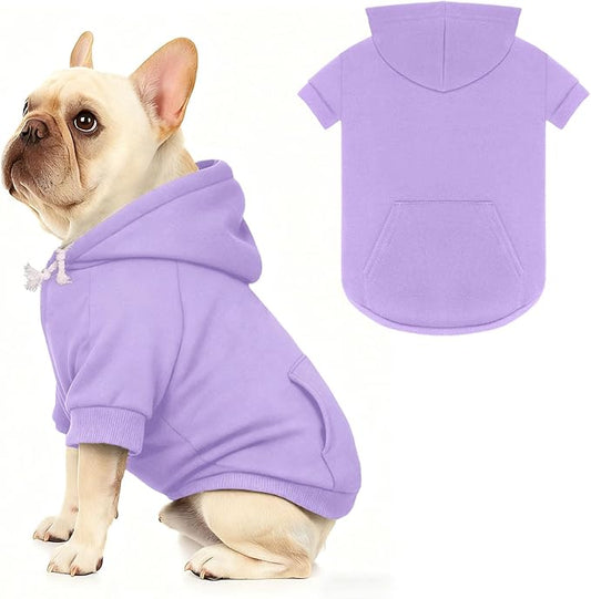 Dog Sweaters,Dog Hoodie,Cozy Fleece Interior Sweatshirt with Hood & Pocket,Leash Hole,Pet Clothes Sweater for Small,Medium,and Large Dogs,Light Purple&L
