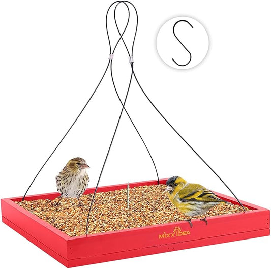 MIXXIDEA Bird Feeder Hanging Tray Seed Tray Wooden Platform Hummingbird Feeder Hanging Tray Mesh Seed Platform for Garden Yard Outside Decoration Attracting for Wild Birds (Red-1pk)