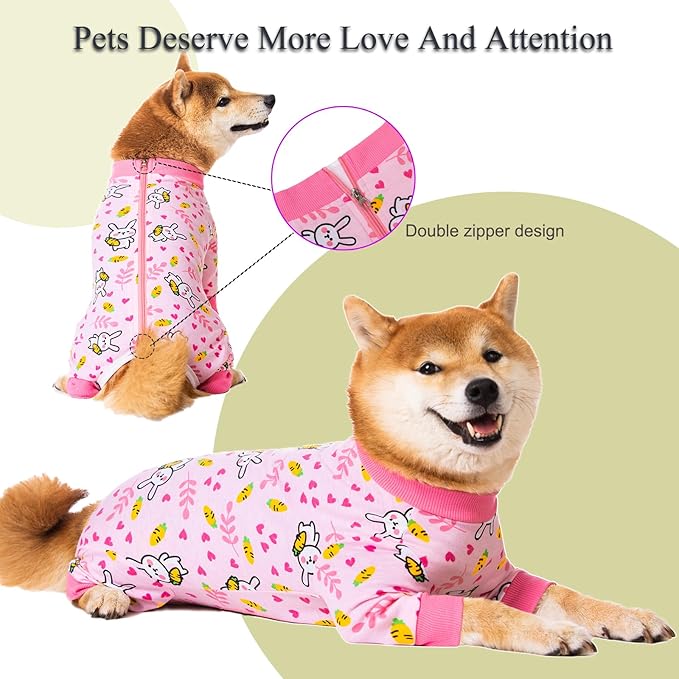 Dog Recovery Suit for Small Medium Large Dogs, Pet Onesie After Surgery Comfort Dog Bodysuit Anti Licking (Large, Bunny Carrot)