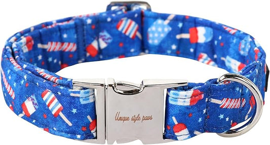 Unique style paws Independence Day Dog Collar Metal Buckle Ice Flag Collar Gift Durable Cute Collar for Small Medium Large Boys Girls Dogs