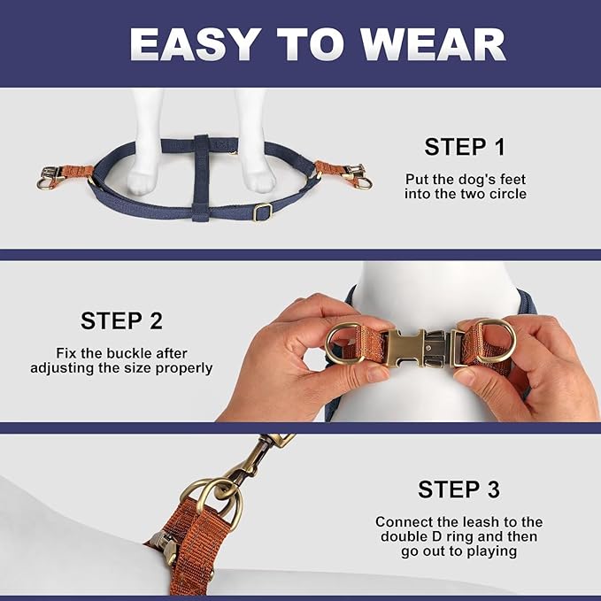 Didog Step in Dog Harness with Metal Buckles, Freedom Nylon Dog Halter Vests for Small Dogs Easy Walking Training(S:Chest 13-22", Dark Blue)