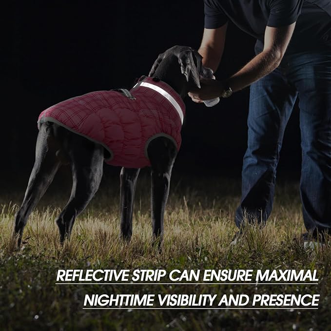 FUAMEY Dog Coat for Small Dogs,Waterproof Dog Winter Jacket with Harness Built in Puppy Cold Weather Coats Reflective Pet Vest with Zipper Warm Fleece Dogs Snowsuit Windproof Rose Plaid S