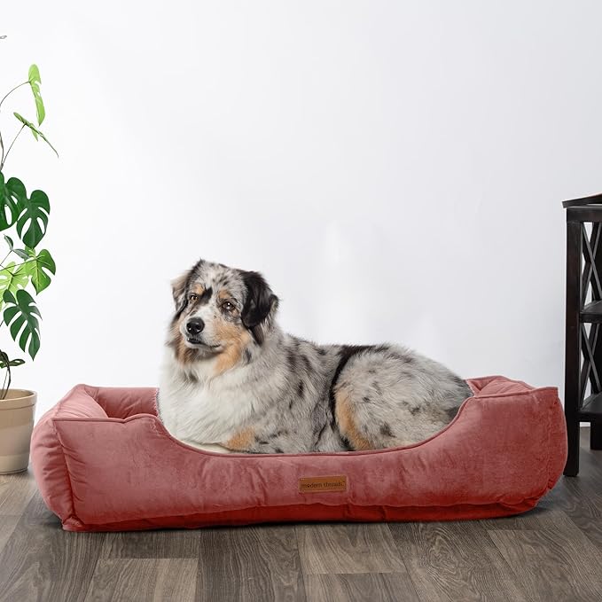 Modern Threads Luxury Dog Bed - Comfortable Tufted Velvet Cushion for Small to Large Dogs - Machine Washable - Durable & Cute Sleep Space for Pets - Pamper Your Pet with Cozy Beds - Rosewood