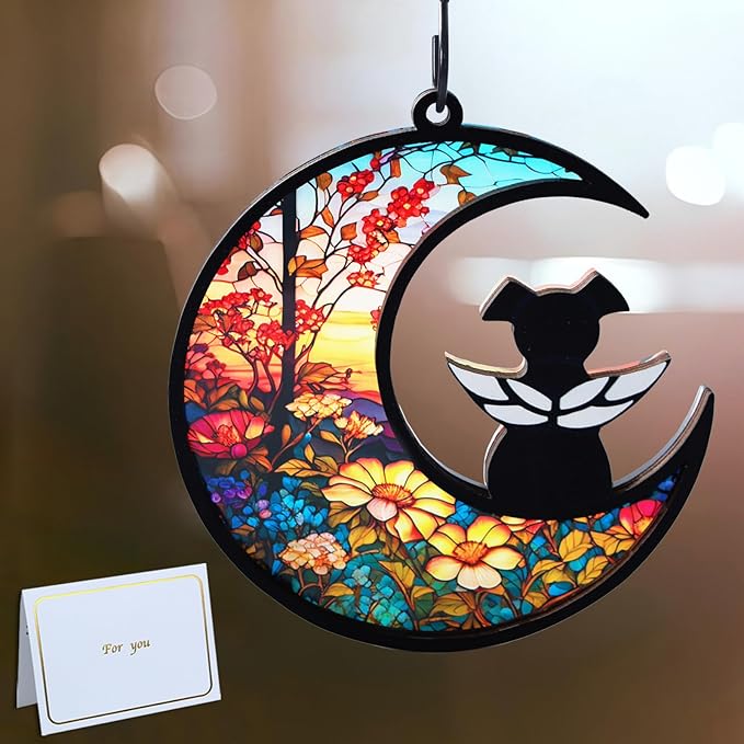 DIY Dog Memorial Suncatcher with Sympathy Card,Pet Loss Sympathy Gift,Dog Remembrance Gift for Window Hanging (1-Sunflower)