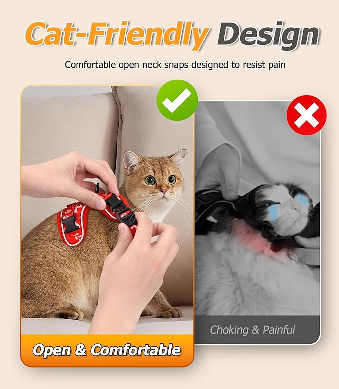 Halypet Cat Harness and Leash Set [MAX Safety 4th-Gen Upgrade] Escape Proof Adjustable Cat Leash Comfortable Soft Vest Easy to Wear Kitten Harness with Reflective Strip for Cats Walking, M Ruby Red