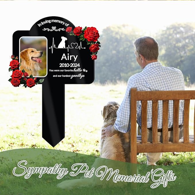 Personalized Dog Memorial Plaque - Weatherproof Acrylic Pet Grave Marker for Outdoor Cemetery, Garden & Yard, Custom Pet Loss Gift with UV Printed Design