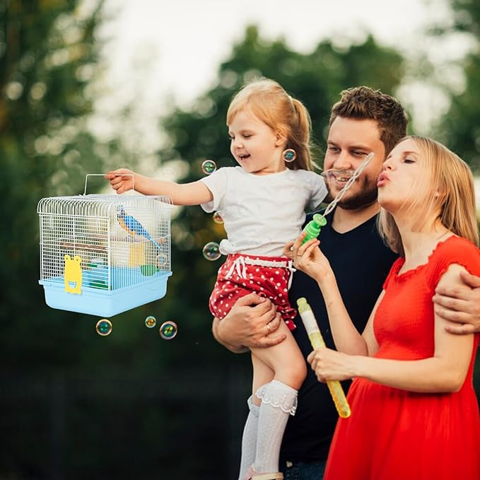 Small Bird Cage, Lightweight for Parakeets, Hanging for Parrot, Travel for Cockatiel, Outdoor Budgie, Pet Products Flat Top Economy Small Animal Cage with Stand Accessories with White Wire, Blue