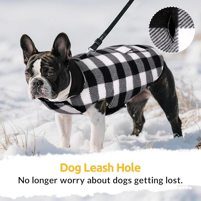 ASENKU Dog Winter Coat, Fleece Doggie Jacket Plaid Reversible Vest Waterproof Windproof Cold Weather Clothes for Small Medium Large Dogs (L, White)