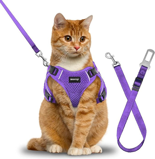 Cat Harness, Cat Harness and Leash for Walking, Escape Proof Soft Adjustable Vest Harnesses for Cats, Easy Control Breathable Reflective Strips Harness, Kitten Harness and Leash Set, Purple, S