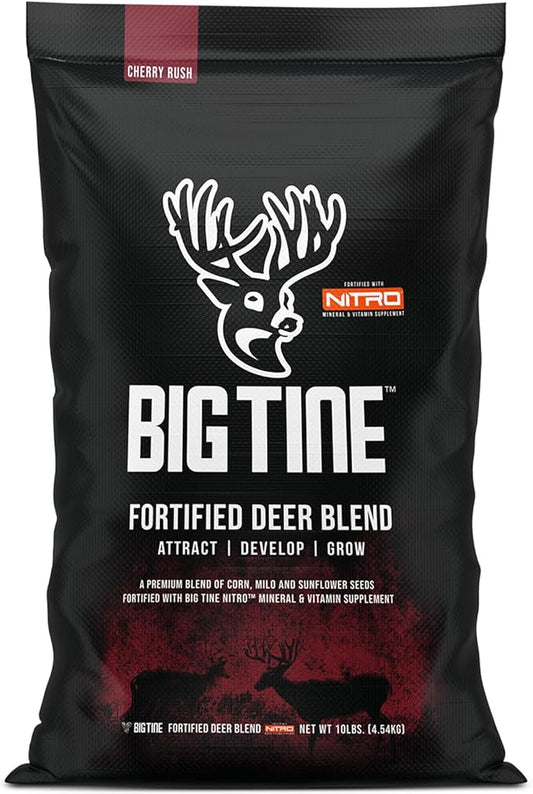 Big Tine Fortified Deer Blend, Cherry Rush Flavor, 10 lbs Bag, Supports Antler Growth, Long Lasting Scent, Packed with Vitamins and Minerals