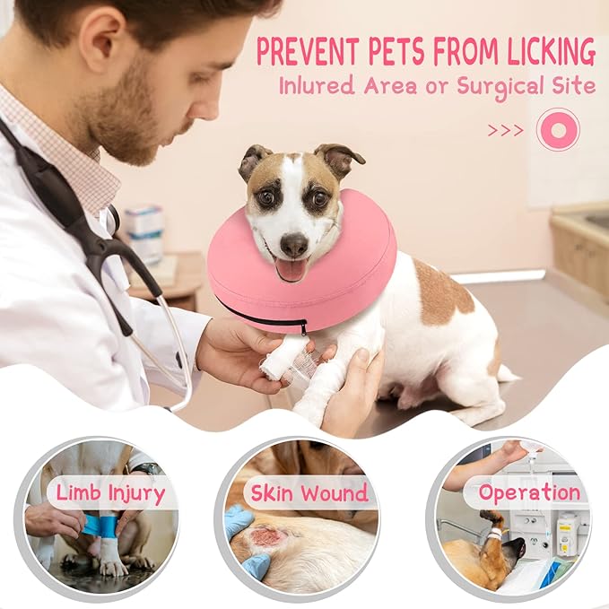 Supet Inflatable Dog Cone Collar Alternative After Surgery, Dog Neck Donut Collar Recovery E Collar to Stop Licking, Soft Pet Cone for Small Medium Large Dogs