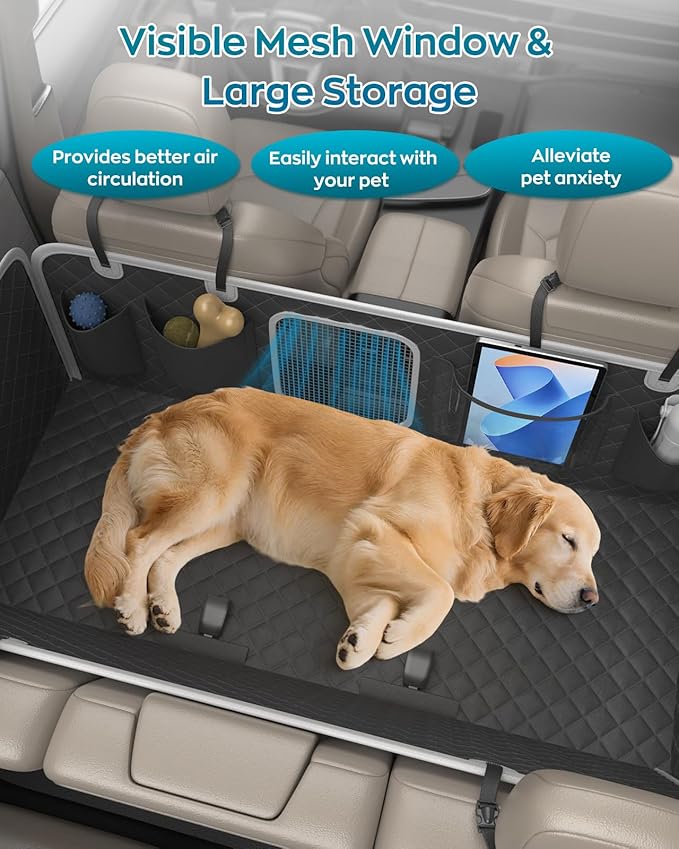 Dog Car Seat Cover for Back Seat, Hard Bottom Dog Hammock for Car, Waterproof Back Seat Extender for Large Dogs, Pet Seat Protector, Universal for Cars, SUVs, 400lb