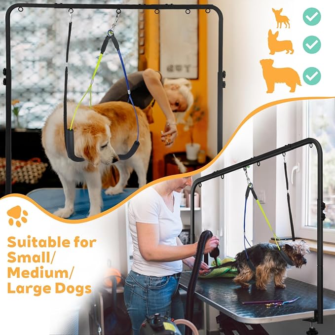 Dog Grooming Arm, Adjustable Pet Grooming Arm with Clamp for Small and Medium Dogs,Grooming Loop and No Sit Haunch Holder (Black, 42.5" H U-Shape Arm + Heavy Duty Clamp)