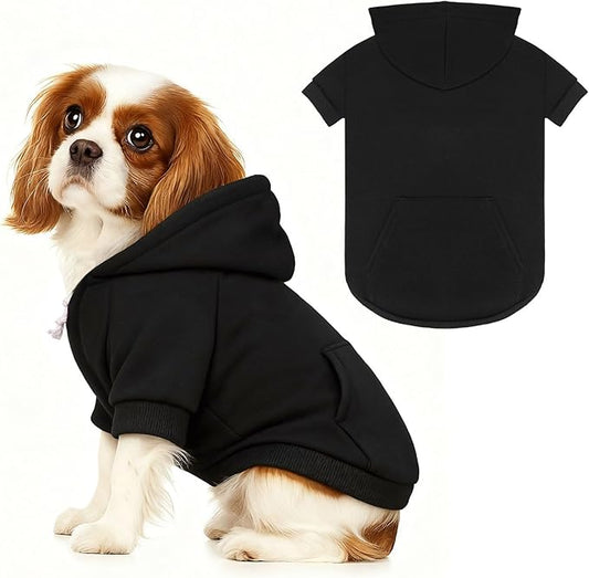 Dog Sweaters,Dog Hoodie,Cozy Fleece Interior Sweatshirt with Hood & Pocket,Leash Hole,Pet Clothes Sweater for Small,Medium,and Large Dogs,Black&M