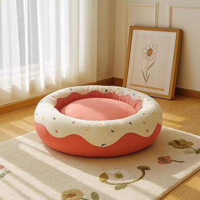 Cute Cat Beds Kitten Beds, Soft Small Dog Beds, Washable Pet Beds for Puppy and Kitty, Funny Donuts Shape, 24 Inch