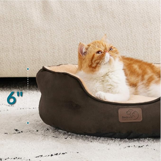 Bedsure Dog Beds for Small Dogs - Round Cat Beds for Indoor Cats, Washable Pet Bed for Puppy and Kitten with Slip-Resistant Bottom, 20 Inches, Brown