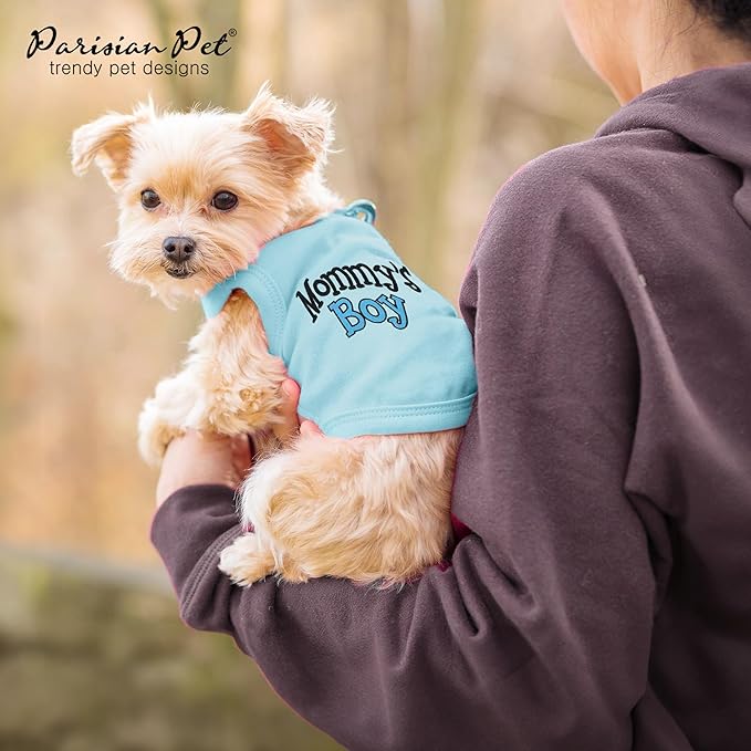 Parisian Pet Dog T-Shirt with Embroidered 'Mommy’s Boy' Words - 100% Cotton Boy Dogs Clothes - Breathable Mamas Boy Dog Shirt - Machine Washable Shirts for Large Dogs, XL