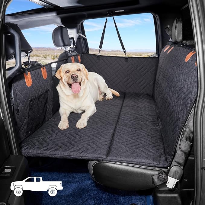 YJGF Dog Back Seat Extender for Truck,Truck Seat Cover Back Seat,Dog Hammock for Truck,Pet Seat Covers for Dogs,Hard Bottom Seat Extender for Dogs,Dog Seat Cover for F150/RAM1500/Silverado (Black)