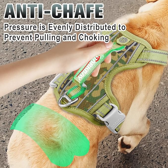 BARKBAY No Pull Dog Harness Large Reflective Dog Harness with Front Clip and Easy Control Handle for Walking Training Running with ID tag Pocket(Camo,M)