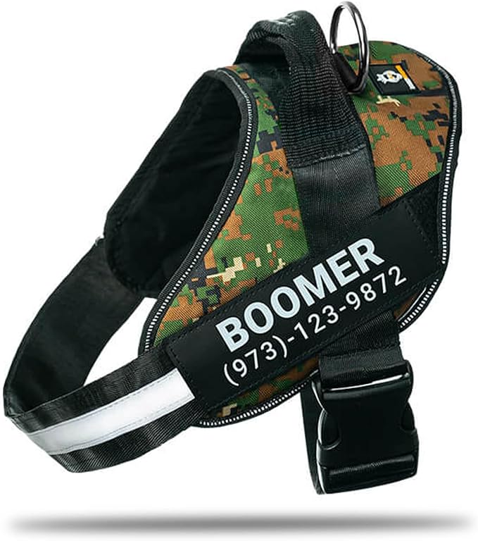 Personalized No-Pull Dog Harness with Name Patch, Adjustable, Reflective, Padded, Heavy Duty Pet Vest to Prevent Tugging, Pulling, or Choking, Training and Walking, Military Green, XS